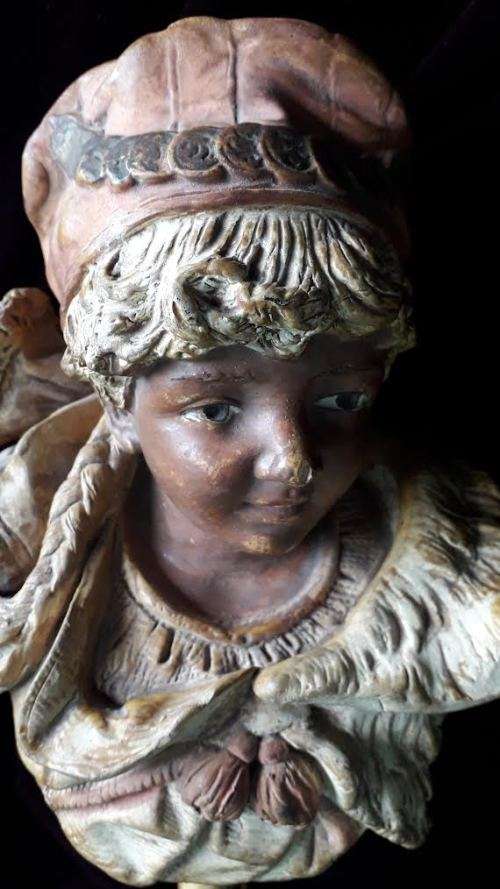 Antique 19th Century painted plaster bust.