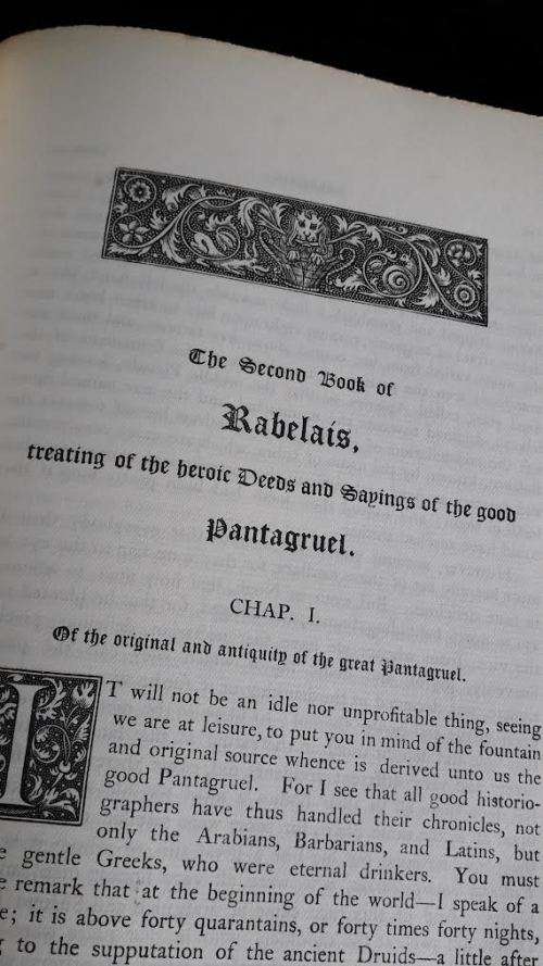 Rabelais, lives of Gargantua and his son Pantagruel. 1892. Illustr. by Anatole de Montaiglon. 2 vols