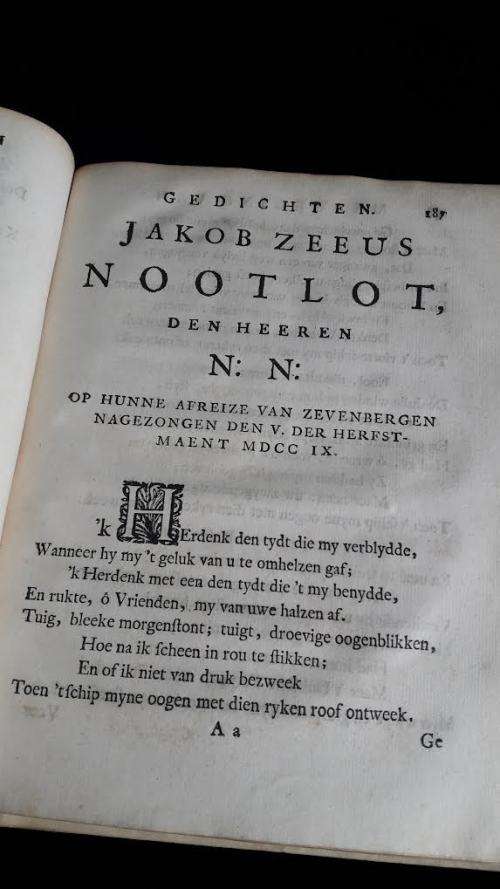 JAKOB ZEEUS, Overgeblewe gedichten, gedrukt by Arnold Willis, Rotterdam, 1726. RARE!!