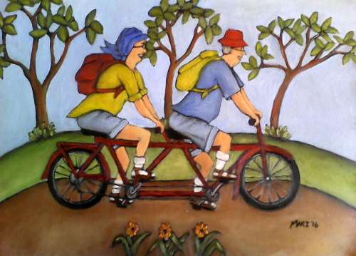 Original Oil "Age does not stop fun"  by Mari Mackie on 300x400mm