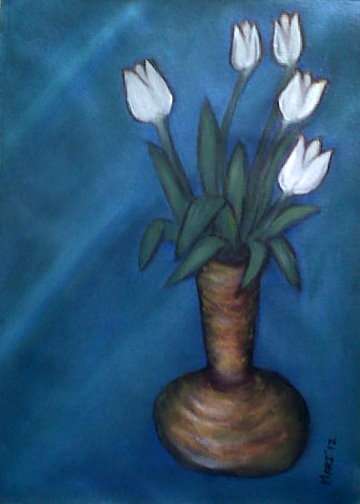Mari Mackie Original - White Tulips in Vase - 280 X 400mm
