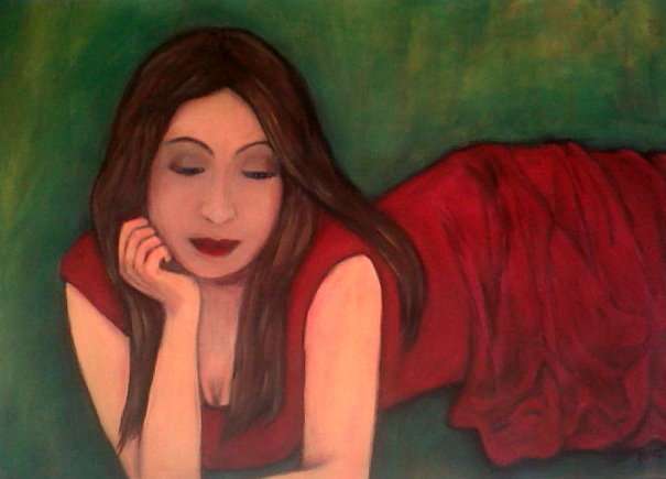 Lady in Red Series No 12 - Original Mari Mackie - I Wonder - 560 X 390mm
