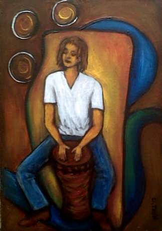 Ready to Hang, no framing needed!  Drummer Boy - Original Mari Mackie - 420 X 300mm