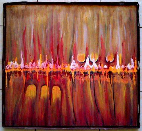 Recycle!  Abstract on wooden panel with metal trim - SA Artist Mari Mackie