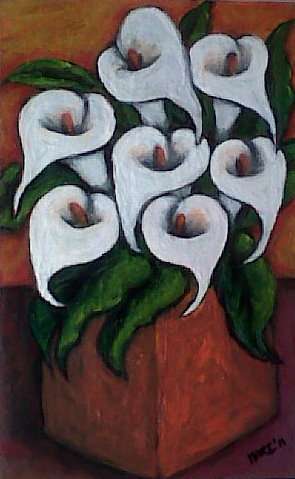 Mothersday is soon! White Arum Lilies - Original Mari Mackie - 290 X 180mm