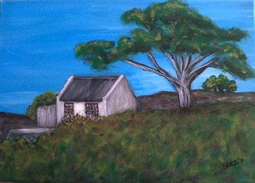 PEACEFULL LITTLE CAPE COTTAGE  - Little Cottage on the Hill - Original Mari Mackie - 355 X 255 mm