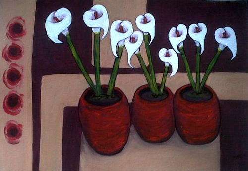 GO GREEN! Original Mari Mackie - 3 Pots with Flowers 4 - 590 X 420mm