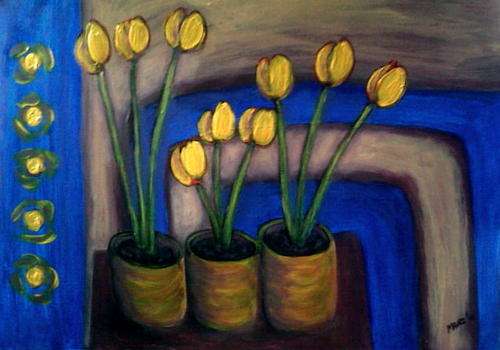 GO GREEN! Original Mari Mackie - 3 Pots with Flowers 1 - 580 X 420mm