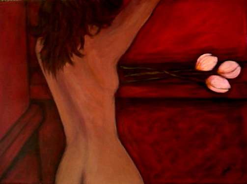 Stunning - Original Mari Mackie - Nude with 3 Tulips 2 - 420 X 590mm