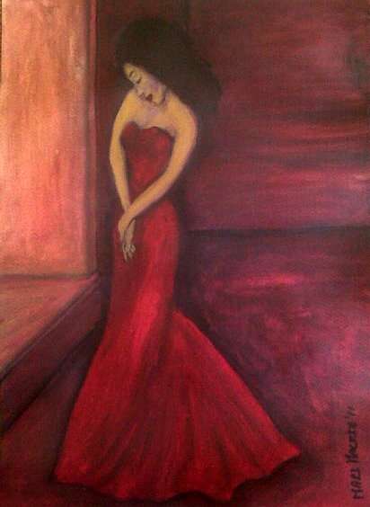 Christmas shopping? Start early! Original Mari Mackie Watercolours -  Lady in Red