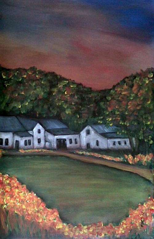Farm Lovers - Original Mari Mackie - Sunset - Farm Buildings - 380 X 590mm