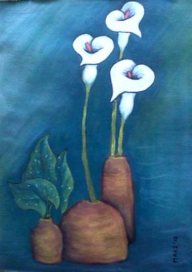 Mari Mackie Original - Arum Lilies in Vase - 280 X 400mm