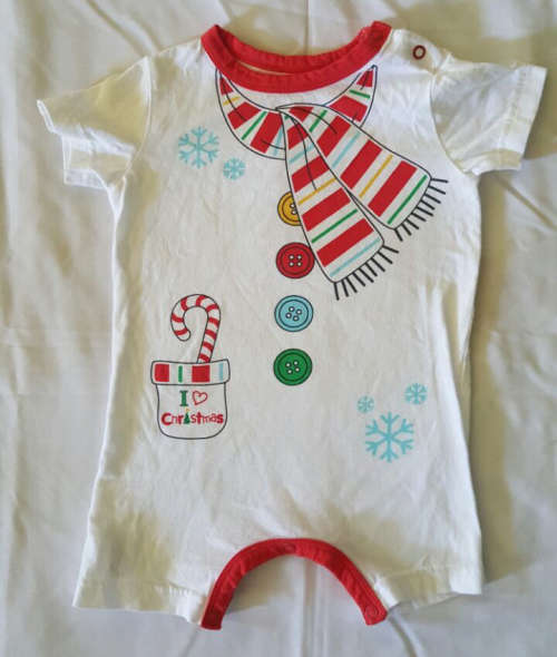 Cute Short Sleeved Christmas Baby Grow - 6-12 Months - Worn Once