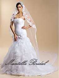 MANTILLA BRIDAL - 2.95m of Ivory Cathedral Wedding Veil with Patterned Scalloped Edges