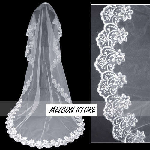 MANTILLA BRIDAL - 2.95m of Ivory Cathedral Wedding Veil with Patterned Scalloped Edges