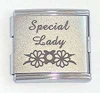 Mega Italian Charm OR Connector 18mm (as Nomination) - SPECIAL LADY - BLACK ON SILVER