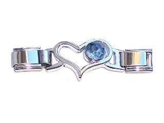 SALE!!! Italian 9mm Connector - Fits Nomination - Replaces 3 Links - LIGHT BLUE OPEN CRYSTAL HEART