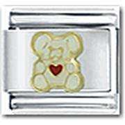 Italian Charms 9mm - Fits Nomination - Enamel - WHITE TEDDY WITH HEART