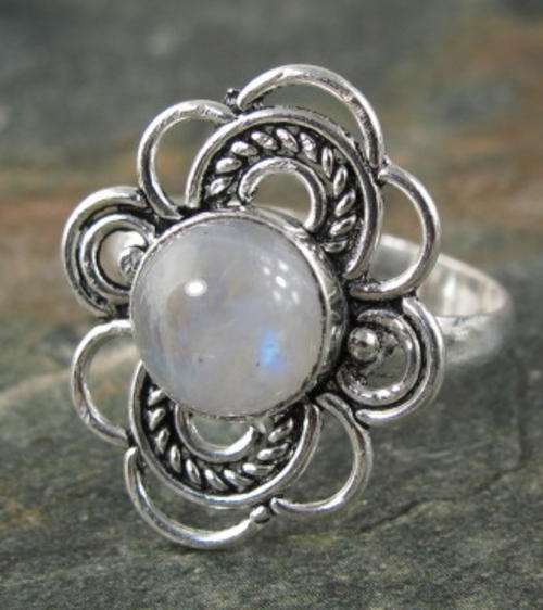 GLOWING RAINBOW MOONSTONE NATURAL GEMSTONE 925 SILVER RING #8.75- 6728 V1