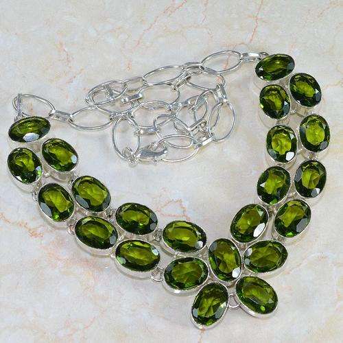 TOTALLY TANTALISING PERIDOT GREEN QUARTZ NATURAL GEMSTONE 925 SILVER NECKLACE 19.50" - V9431 J5