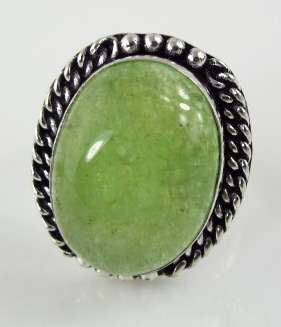 REFRESHING GREEN PREHNITE NATURAL GEMSTONE 925 SILVER RING #7.75 - 5893