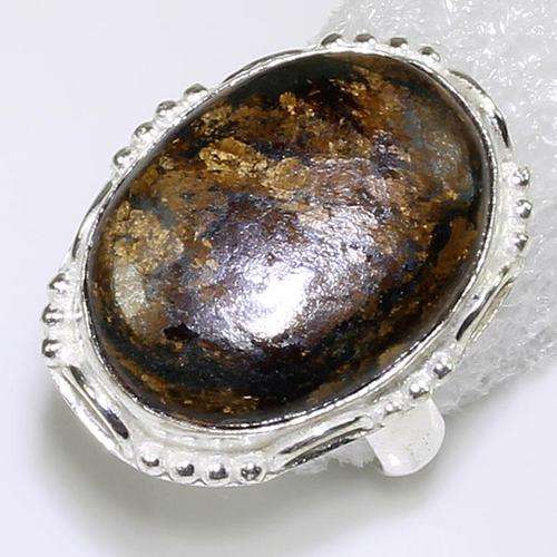 GORGEOUS FLASHES BRONZITE NATURAL GEMSTONE 925 SILVER RING #8.25 - B6600 J12