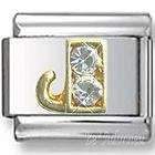 Italian Charms - Fits All 9mm Modular Bracelets - Letters - GOLD WITH CRYSTALS LETTER J