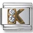 Italian Charms - Fits All 9mm Modular Bracelets - Letters - GOLD WITH CRYSTALS LETTER K