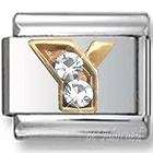 Italian Charms - Fits All 9mm Modular Bracelets - Letters - GOLD WITH CRYSTALS LETTER Y