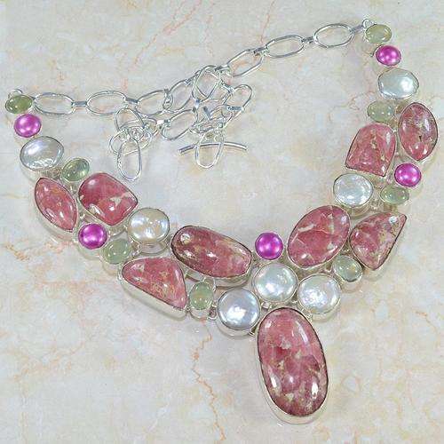 SPECTACULAR MULTI GEM NATURAL GEMSTONE 925 SILVER NECKLACE 20" - W4934 J6