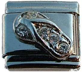 Italian Charms - Fits All 9mm Modular Bracelets - Solder - 3D SILVER FLIP FLOP WITH CRYSTALS