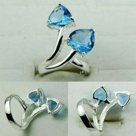 TRENDY SKY BLUE QUARTZ GEMSTONE 925 SILVER RING STAMPED #6.5