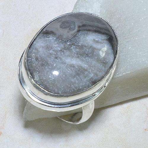 GLINTING HEMATITE NATURAL GEMSTONE 925 SILVER RING #6.75 - E12103 J13