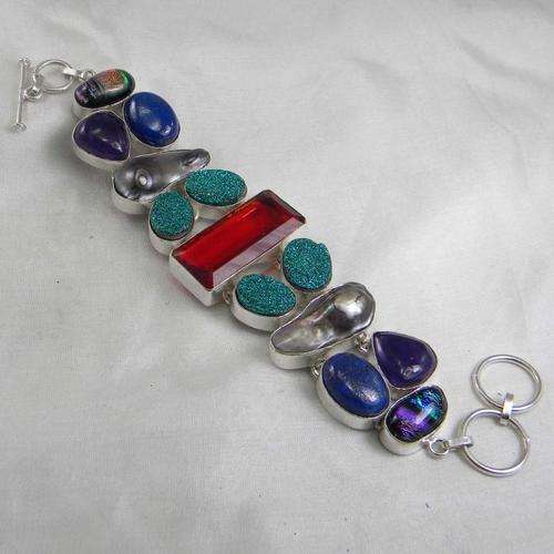 STRIKING MULTI NATURAL GEMSTONE 925 SILVER BRACELET 6.5-7" + FREE GIFT BOX - BJB 121154