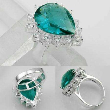 EXQUISITE CHECKERBOARD PEAR CUT PARAIBA TOURMALINE COLOURED QUARTZ GEM 925 SILVER STAMPED RING #7