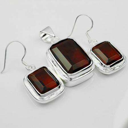 GORGEOUS DEEP MOCCA SMOKY QUARTZ NATURAL GEMSTONE 925 SILVER PENDANT & EARRINGS SET