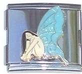 Mega Italian Charm OR Connector 18mm - FAIRY WITH BLUE WINGS - GREAT GIFT!!!!