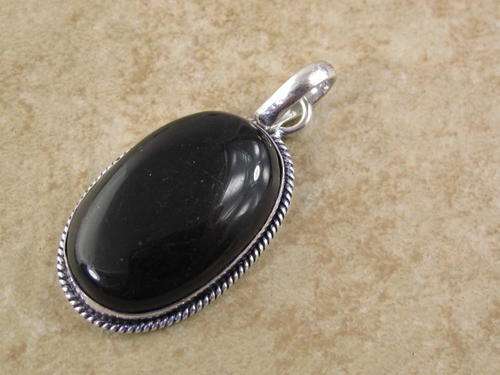 CLASSY MIDNIGHT BLACK ONYX NATURAL GEMSTONE 925 SILVER PENDANT 2" - 3804