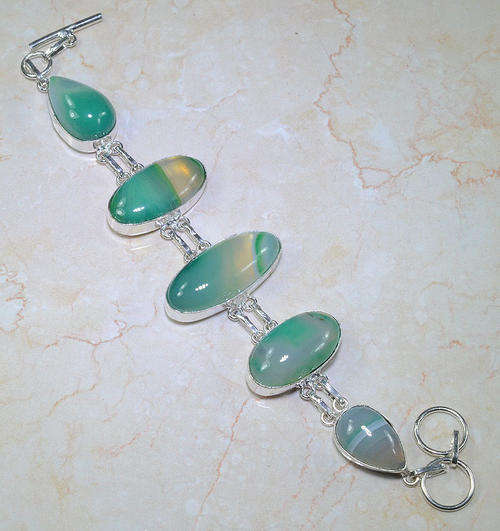 MAGNIFICENT BANDED BOTSWANA AGATE NATURAL GEMSTONE 925 SILVER BRACELET 7.5-8.25" - H26474 J20