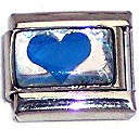 Italian Charms - Fits All 9mm Modular Bracelets - BLUE HEART ON IRIDESCENT GLITTER BACKGROUND - T