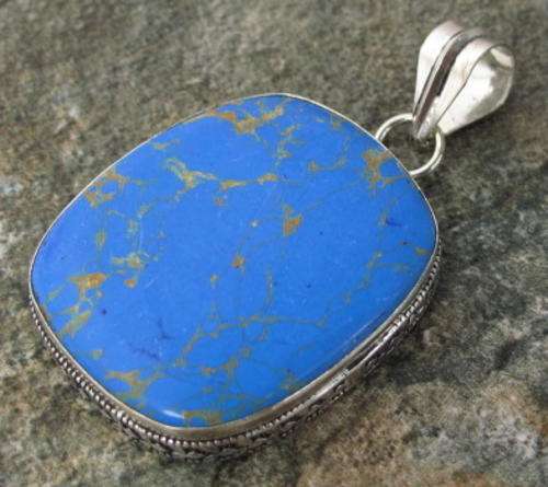 BLAZING BLUE MOSAIC JASPER NATURAL GEMSTONE 925 SILVER PENDANT 2"