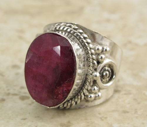 100% NATURAL EARTH MINED FACETED CHERRY RED RUBY GEMSTONE 925 SILVER RING #9.25