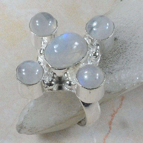 MARVELOUS BLUE SCHILLER RAINBOW MOONSTONE NATURAL GEMSTONE 925 SILVER RING #9