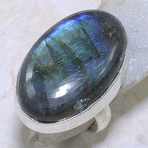 BEAUTIFUL BLUE FIRE LABRADORITE NATURAL GEMSTONE 925 SILVER RING #8.5