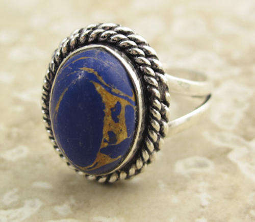 BLUE COPPER TURQUOISE NATURAL GEMSTONE 925 SILVER RING #8