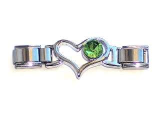 Italian Charms & Bracelets - 9mm Italian Charms Connector - PERIDOT GREEN AUGUST BIRTHSTONE