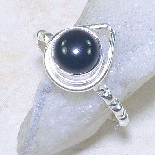 GLAMOROUS MIDNIGHT BLACK ONYX NATURAL GEMSTONE 925 SILVER RING #9.25