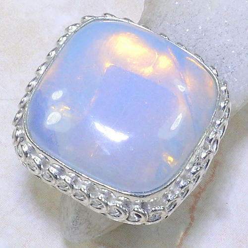 GLOWING FIERY OPALITE NATURAL GEMSTONE 925 SILVER RING #8