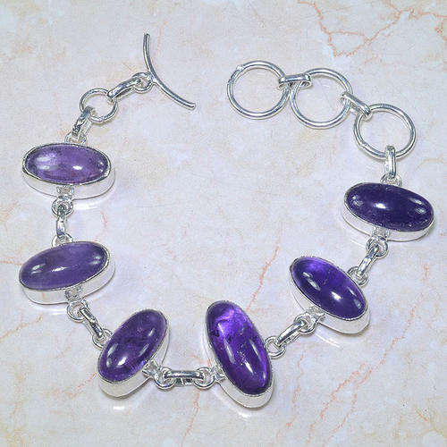IMPERIAL RICH PURPLE AMETHYST NATURAL GEMSTONE 925 SILVER BRACELET 7-8.75"