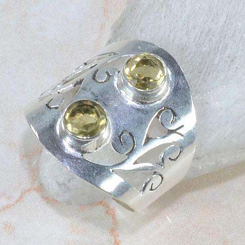 THICK BANDED YELLOW CITRINE NATURAL GEMSTONE 925 SILVER RING #7.5